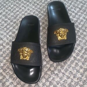 Versace Black Slides with Gold Medusa Emblem